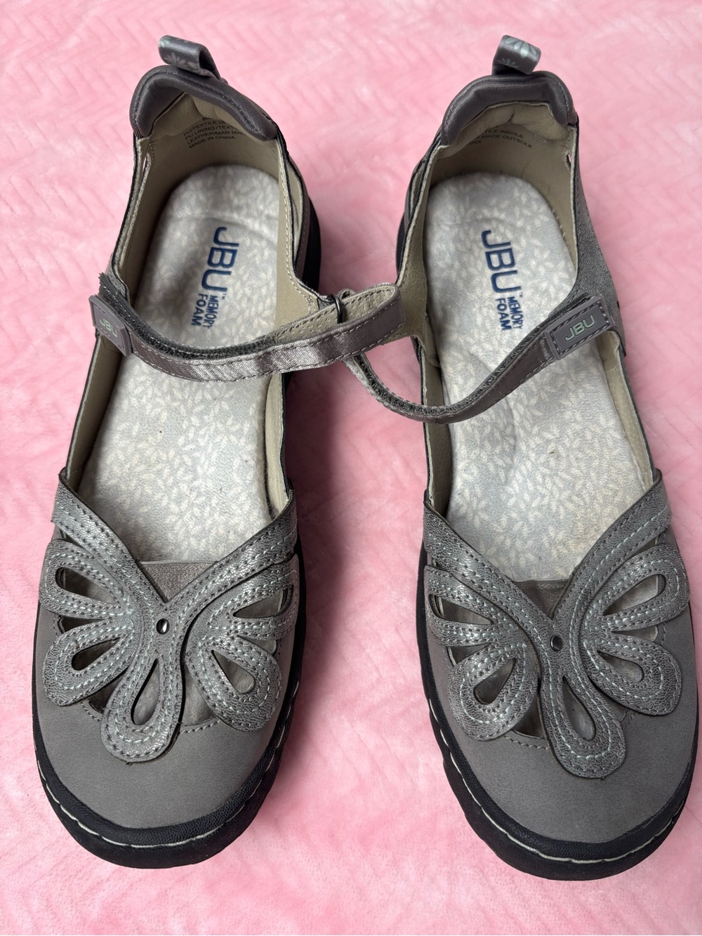 JBU Gray Butterfly Cutout Mary Jane Sandals